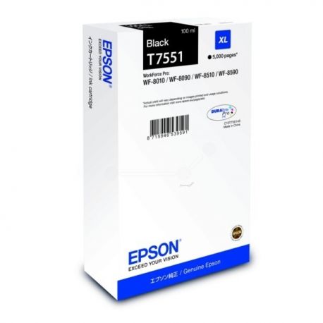 Cartouche Epson T7551 XL Noire 100ML Cartouche Epson T7551 XL Noire 100ML