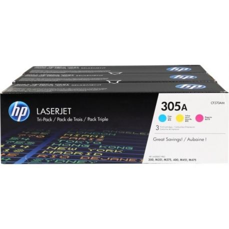 Toner Hp N°305A - Pack de 3 - Couleurs 2600 Pages Toner Hp N°305A - Pack de 3 - Couleurs 2600 Pages
