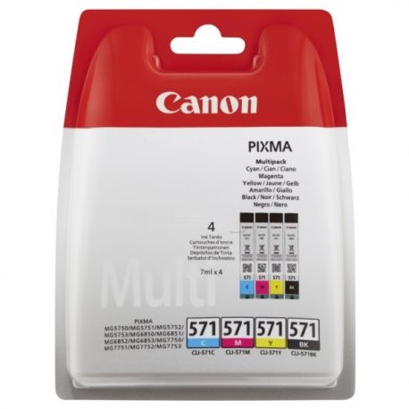 Cartouche Canon CLI-571 - Pack de 4 - Noire et Couleurs 345 Pages Cartouche Canon CLI-571 - Pack de 4 - Noire et Couleurs 345 Pages
