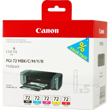 Cartouche Canon PGI-72 - Pack de 5 - Noire et Couleurs 14ML