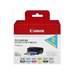Cartouche Canon PGI-550 - Pack de 5 - Noire et Couleurs 15ML