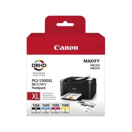 Cartouche Canon PGI-1500 XL - Pack de 4 - Noire et Couleurs 34ML