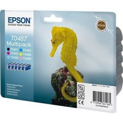Cartouche Epson T0487 Stylus 300 (X4) Noire + Couleurs 450 Pages